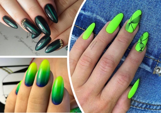 Зелёный дизайн ногтей