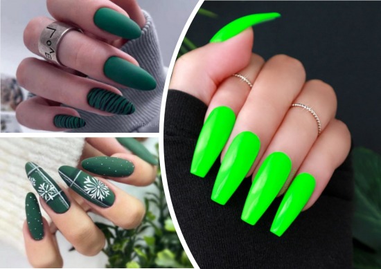 Зеленый маникюр на длинные ногти